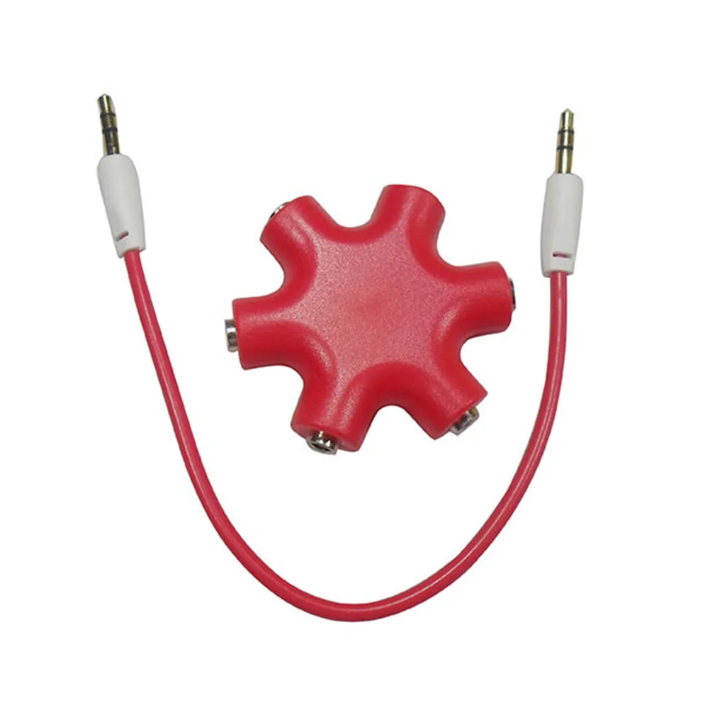 

6 Port 3.5Mm Headphone Splitter Adapter Universal Earphone Sharing Stereo Audio Cable Included Red Portable For Music