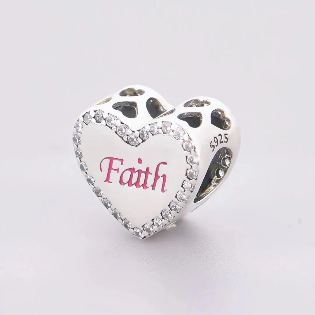 Picture 4: Fit Original Charm Bracelet 925 Silver Hope Faith DNA Serotonin Breast Cancer Awareness Optician Bead For Making Berloque DIY