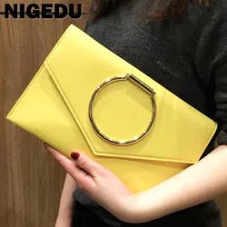 Circular Ring Envelope Clutches for Female Messenger Bag pu Leather Ladies Handbag Small women Crossbody Shoulder Bag bolsas