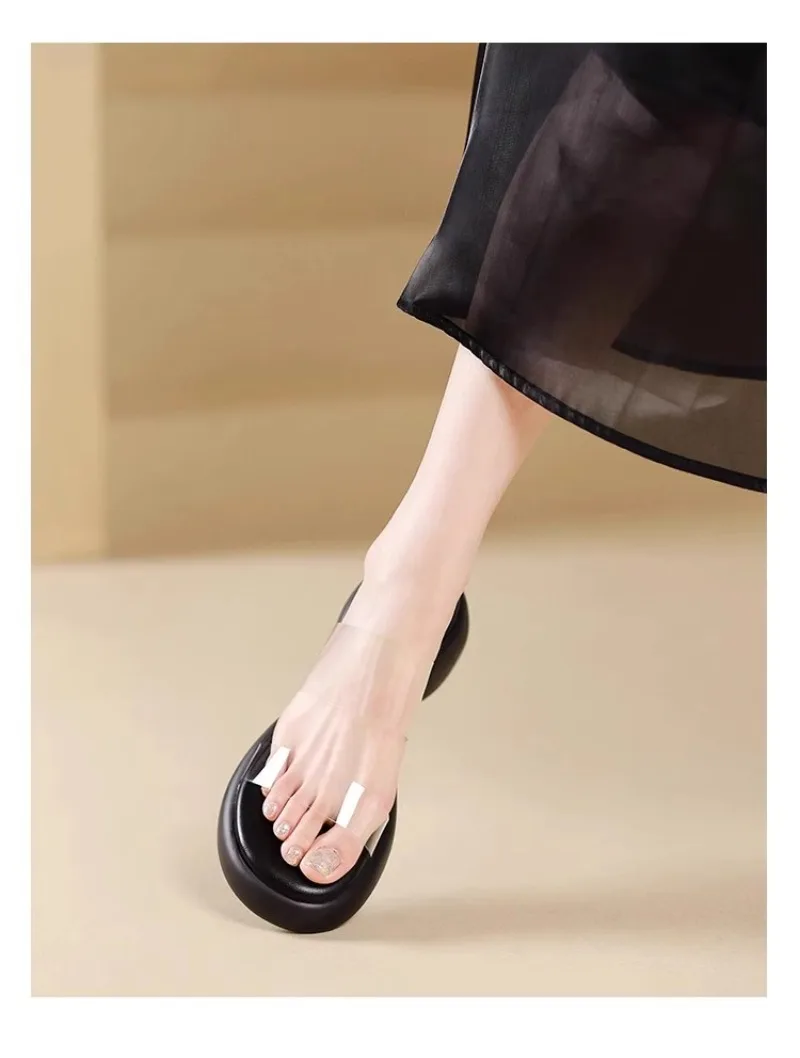 Sexy Broadband Transparent PVC Women Slippers 2024 Summer Round Head Peep-toe Platform Comfort Soft Thick Bottom Slides Sandal