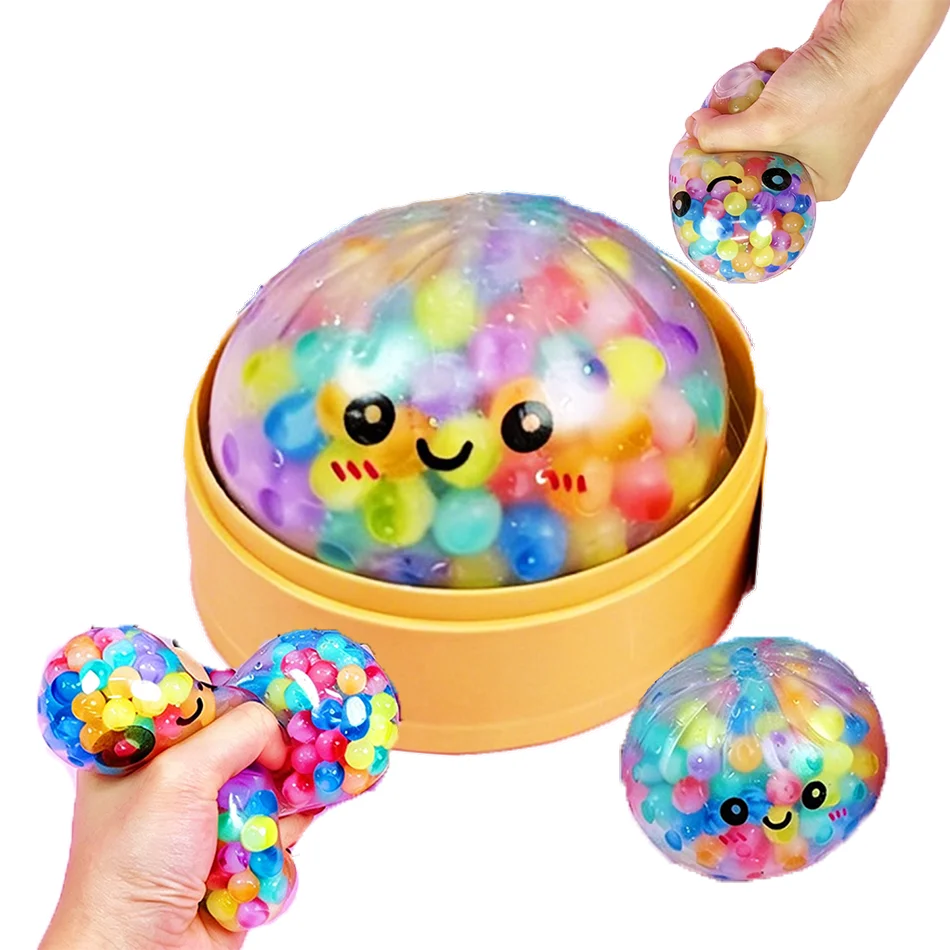 1Pcs Mini Dumplings with Steamer Bun Squeezable Toys Set Soft Stress Relief Crystal Squishy Fidget Sensory Toy Party Favors Gift