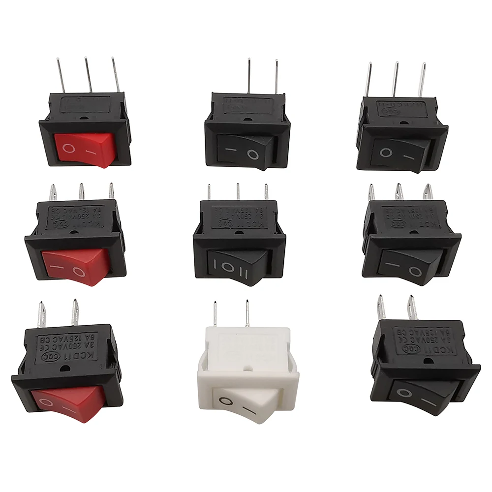 5/10Pcs Push Button Switch 10x15mm SPST 2Pin 3Pin 3A 250V KCD11 Snap-in on-Off/On-Off-On Rocker Switch 10MM*15MM Black Red White