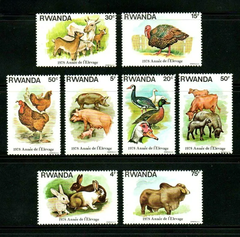 8 PCS, Rwanda, 1978, Animal Stamps, Real Original, MNH