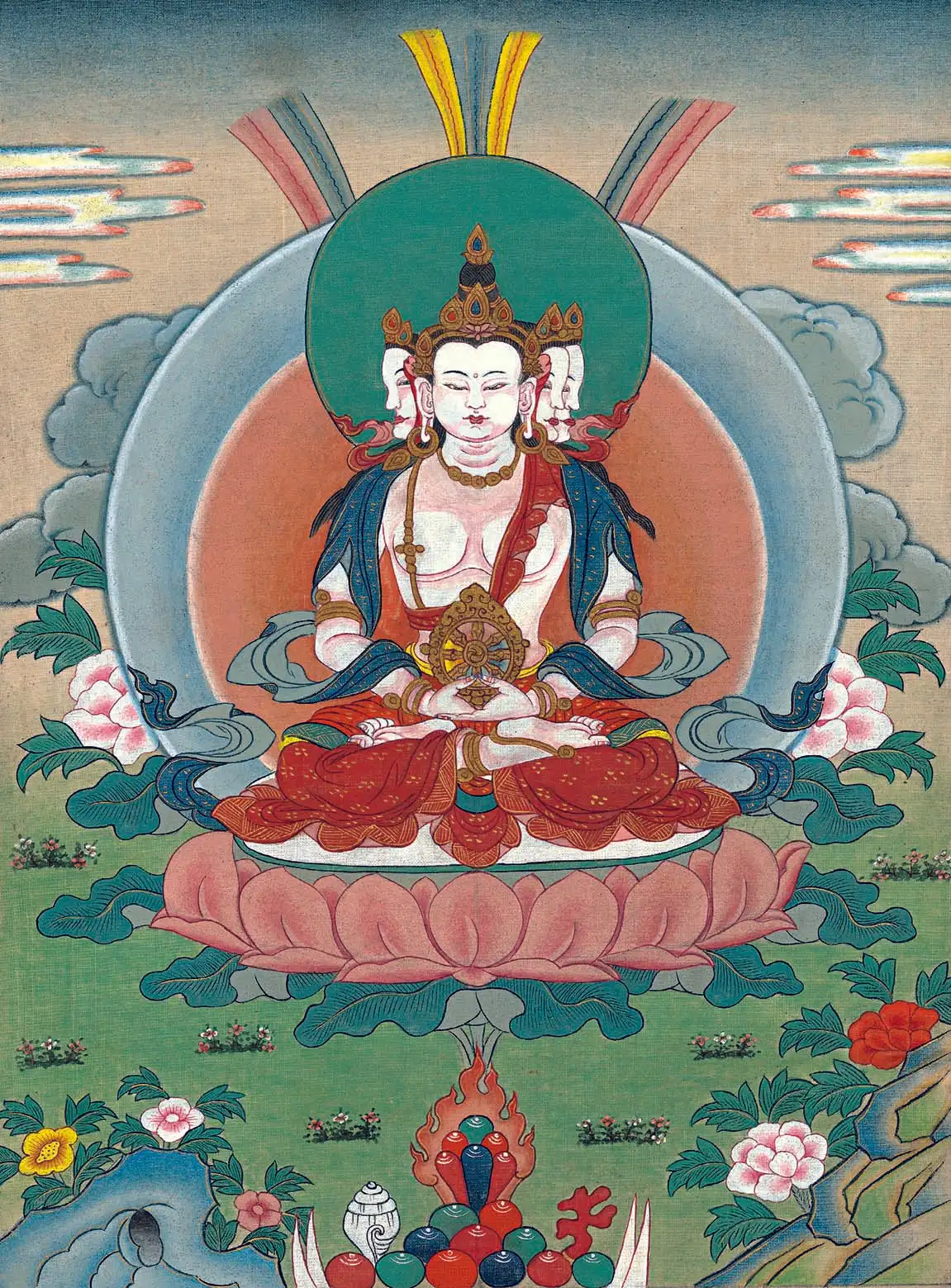 

Vairocana Thangka - Mahavairocana Thangka,Gandhanra Tibetan Buddhist Thangka Art,Giclee Printed and Hand Framed,47" × 32"