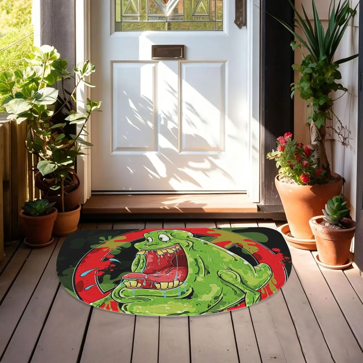 Ghostbusters Slimer Soft Flannel Half Round Doormat Non Slip Bathroom Mat Absorbent Floor Carpet for Living Room
