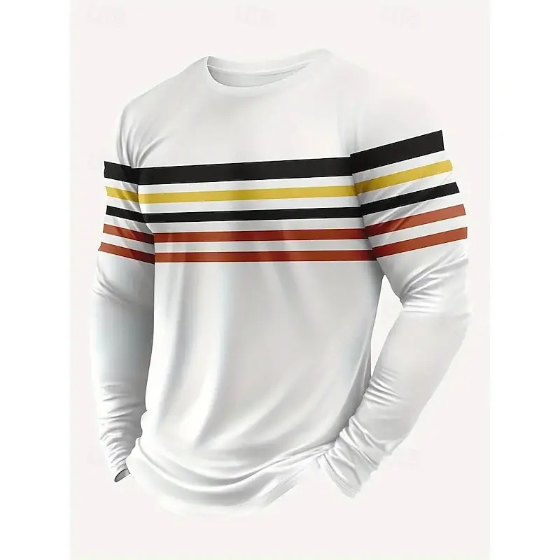 

3D Print Stripe Graphic Men's Long Sleeve T-Shirt Loose Daily Urban Street Casual Crew Neck Clothes Spring Autumn Breathable Top