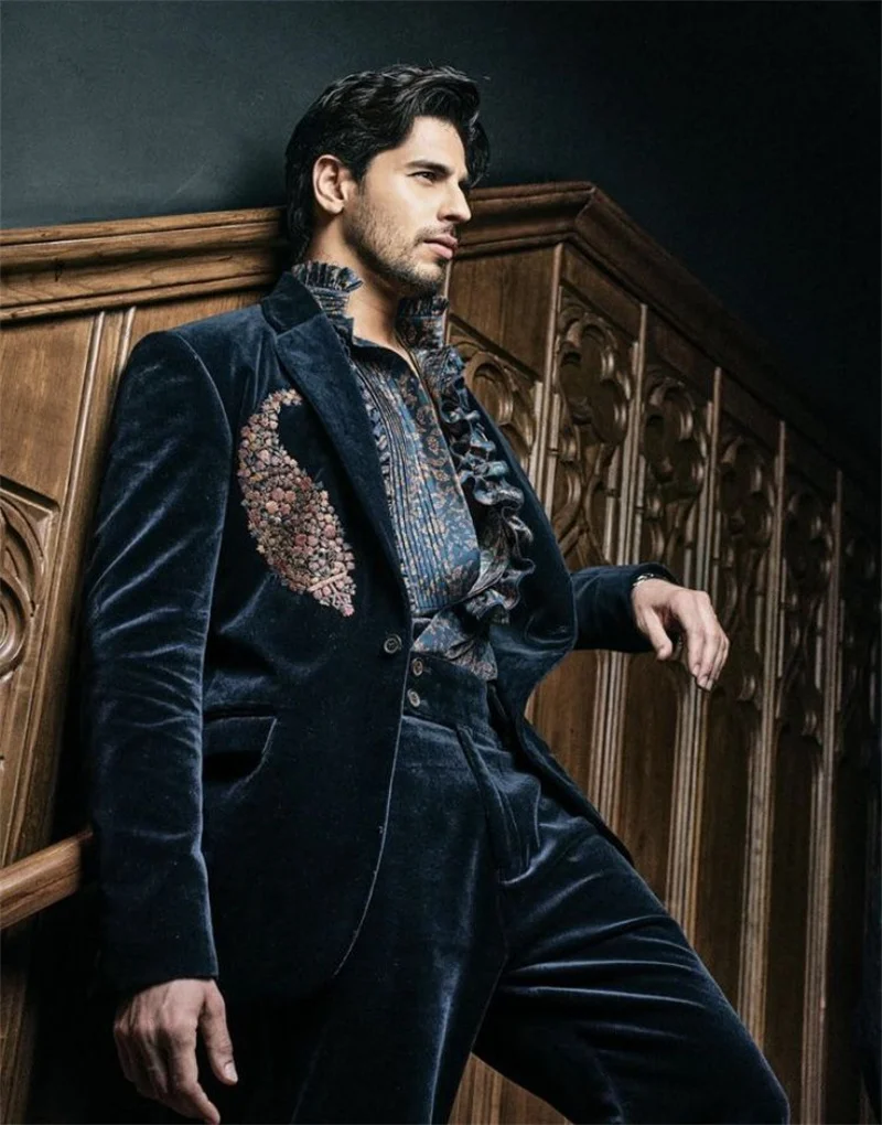 

Темно-синий бархатный мужской костюм, комплект из 2 предметов: пиджак + брюки, брюки, свадебные смокинги из бисера, официальный офис, куртка для выпускного жениха, пальто для выпускного вечера