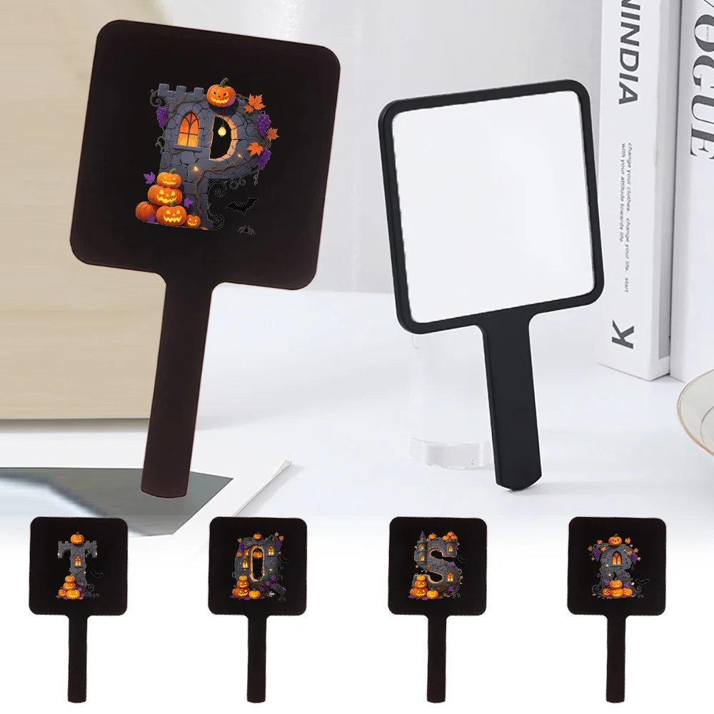 مرآة مكياج مربعة الشكل للنساء، مرآة محمولة وأنيقة من جانب واحد، أداة مكياج مطبوعة إبداعية، نمط الهالوين