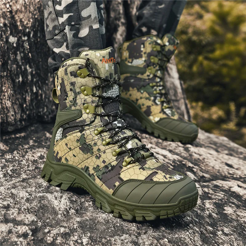 Green Camouflage Men's Combat Tactical Boots Desert Waterproof Work Safety Boot Mountaineering Shoes Men Outdoor Trekking Boots