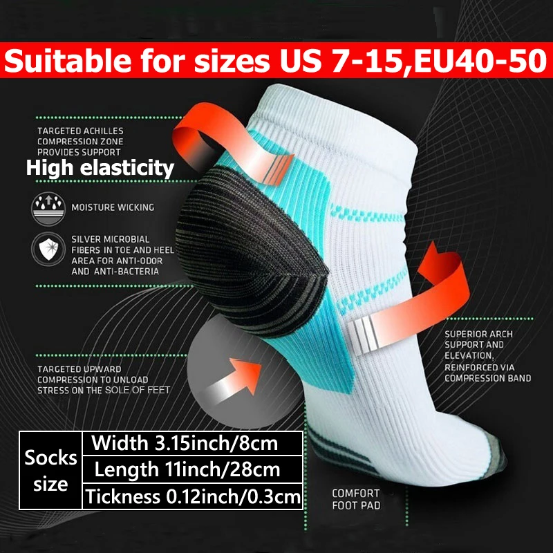 WRELS 1/2/3 Paar Sportsocken, elastische Knöchel-Kompressionssocken für Herren und Damen, niedrig geschnitten, verdickte Ferse, rutschfest, für Radfahren und Laufen – Detail 6