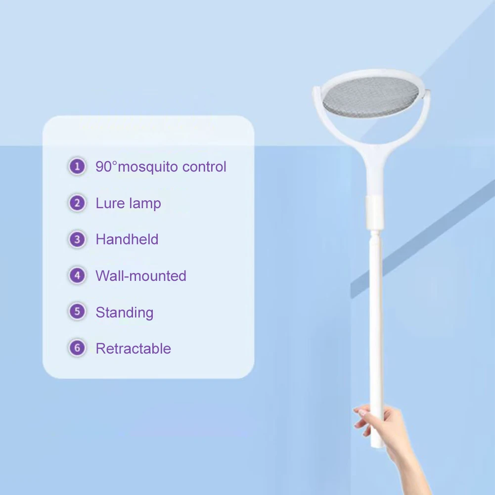 Rotierender Kopf, Fliegenklatsche, Schläger, 5/6 in 1, Mückenvernichter mit Teleskopstange, elektrische Fliegenklatsche für Mückenfliegen, Mücken, Wespen