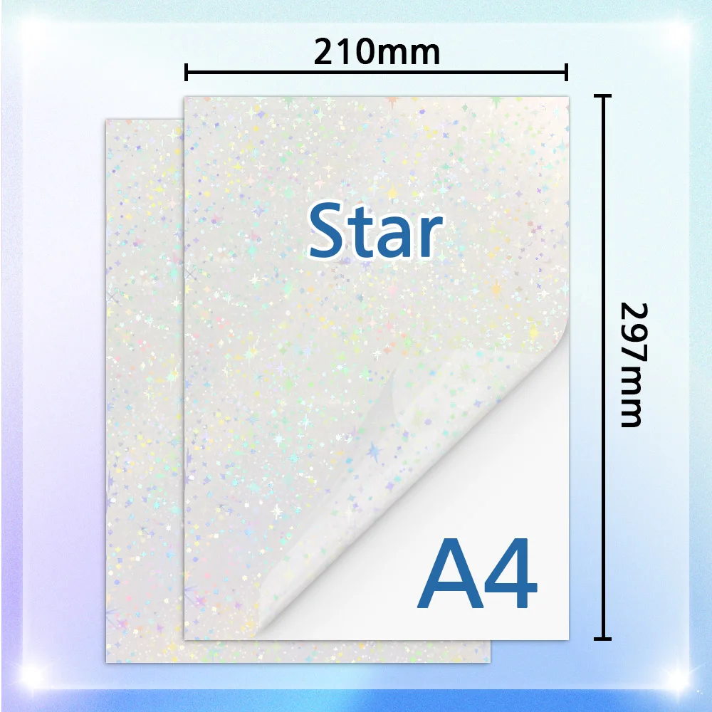 50 Sheets Adhesive Cold Laminating Film A4 Paper Holographic Film Stars Glass Heart Glitter to DIY Color Photo Laminating Film