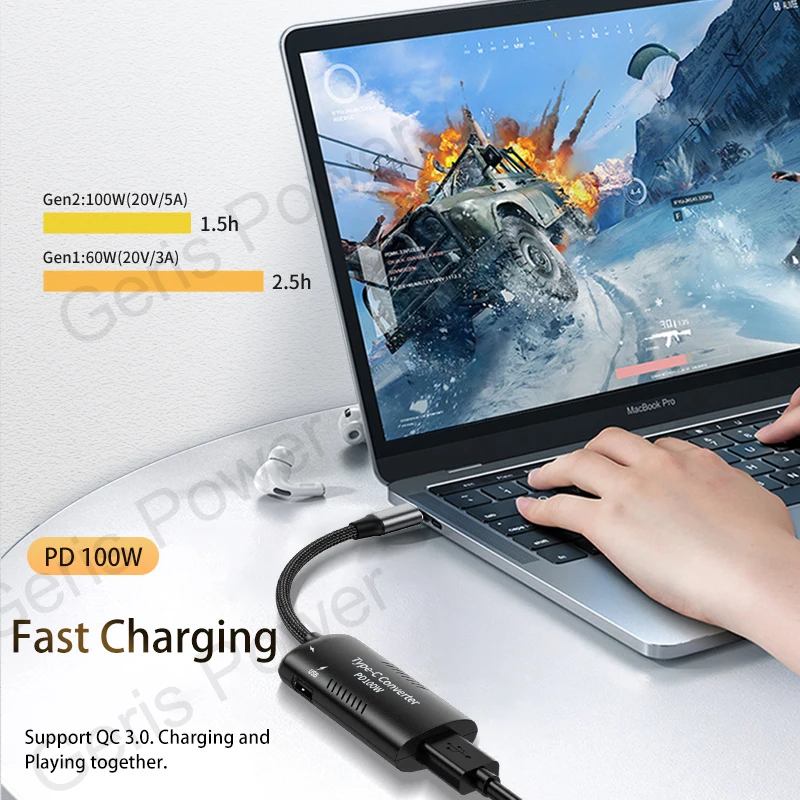 Laptop Dc Power Jack Connector 4.5*3.0 7.9*5.5 7.4*5.0 5.5*2.5mm to USB Type C PD Adapter Converter QC 3.0 Fast Charging Cable