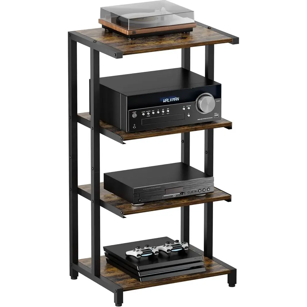 4-Tier Wooden Media Stand, AV Media Stand Shel or TV Accories/Audiovisual Equipment/Optical Disc/PS4, Audio Storage Rack or Livi