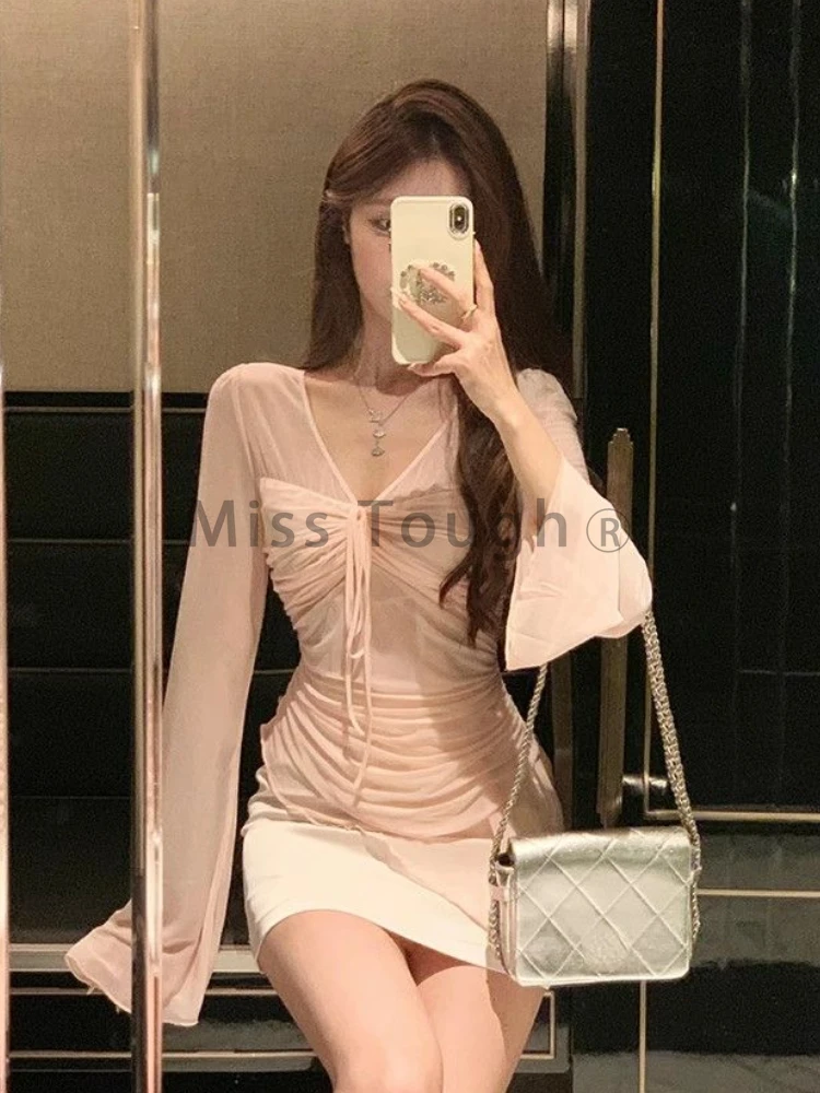 Summer New Thin Cardigan Women Sexy See Through Y2k Design V-Neck Harajuku Clothes Female Korean Fashion Chic Vintage 2000s Top