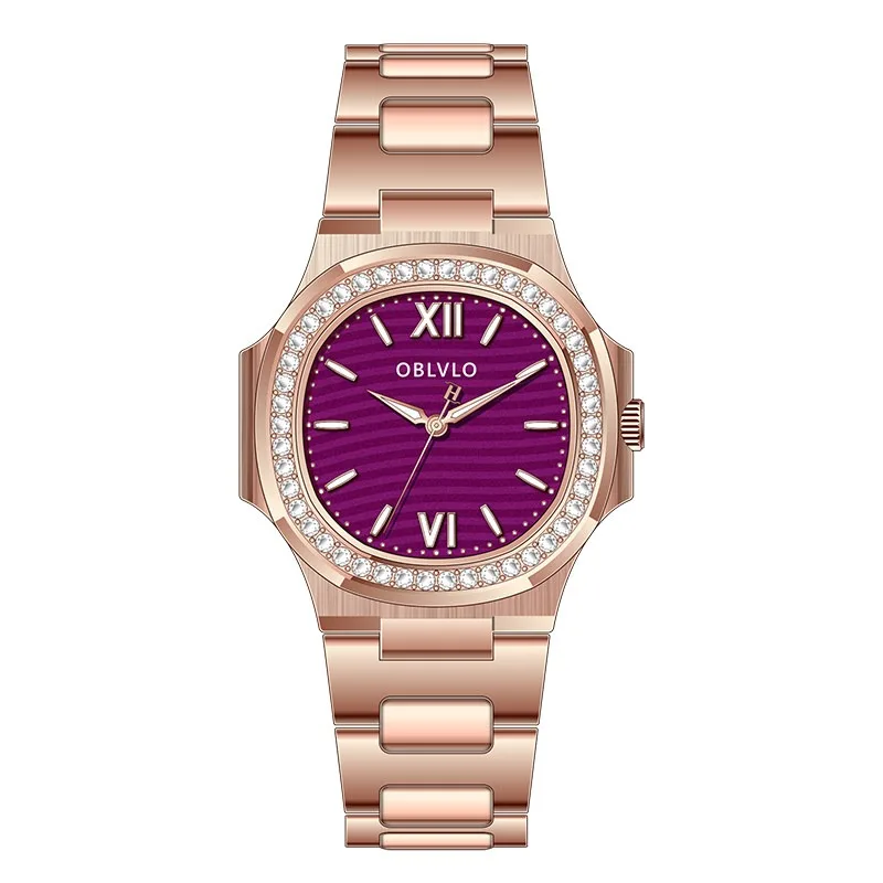 Women's diamond inlaid watch stainless steel 50m waterproof sapphire glass mirror 32mm dial retro British style polygonal watch