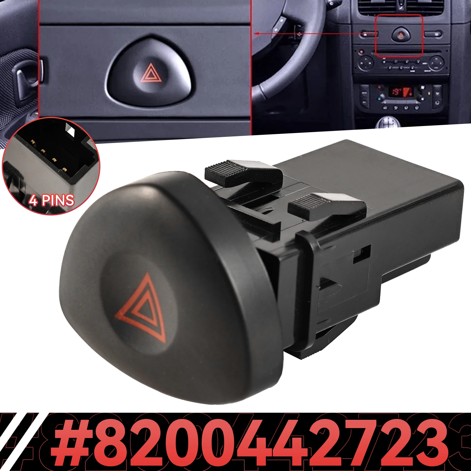 8200442723 82000060036 8200634256 Emergency Hazard Warning Light Switch Button For Renault Clio II MK2 Hatchback 2001-2006