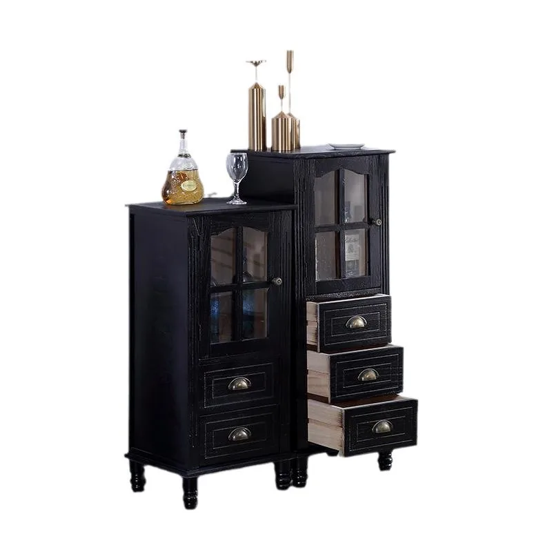 

Solid wood TV side entrance bookcase with door glass Nordic modern simplicity
