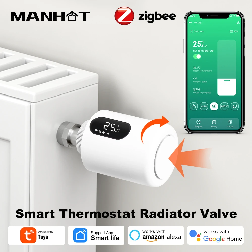

Умный термостатический привод радиатора Tuya ZigBee3.0 TRV, термостат, регулятор температуры клапана для Alexa Google Assistant