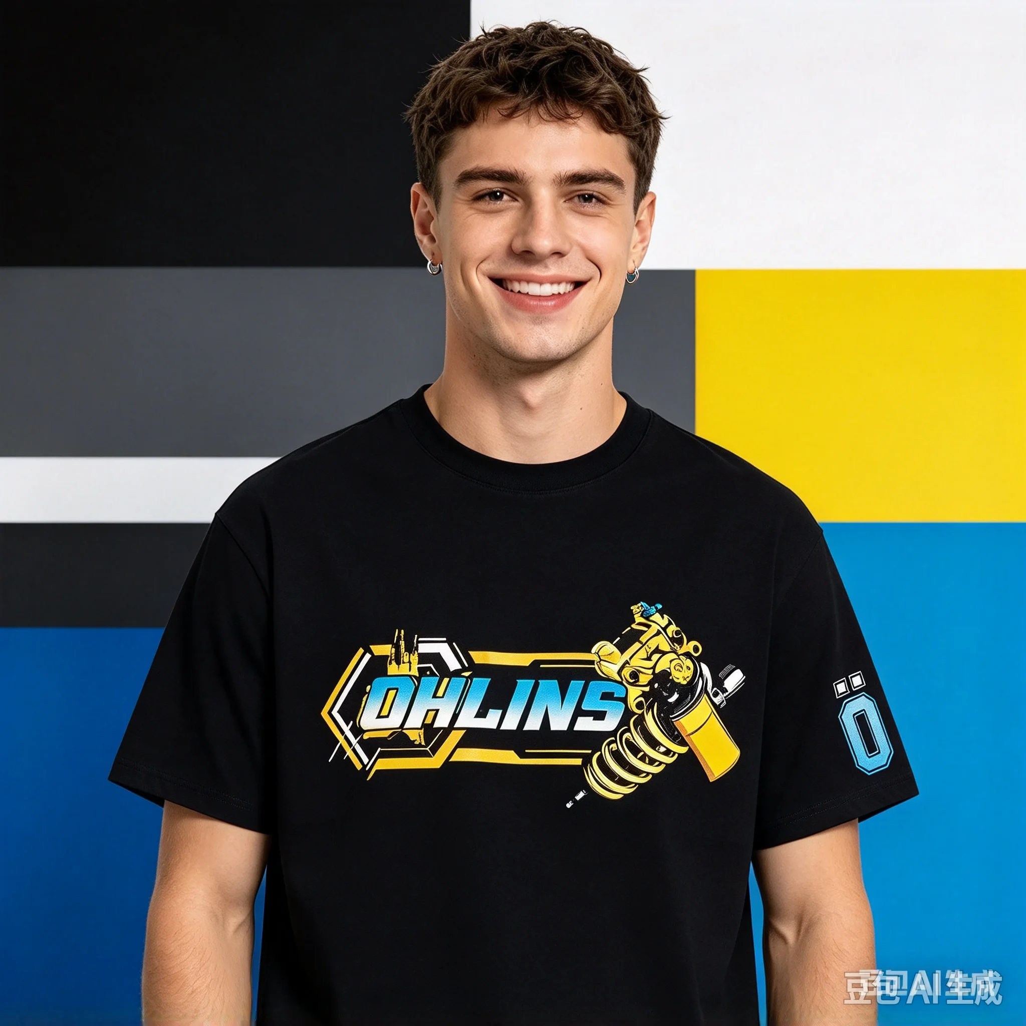 OHLINS Motorcycle Shock Absorber Modified T-shirt Casual Trendy Brand Men's Women's Car Club Crew Neck Short-sleeved Top