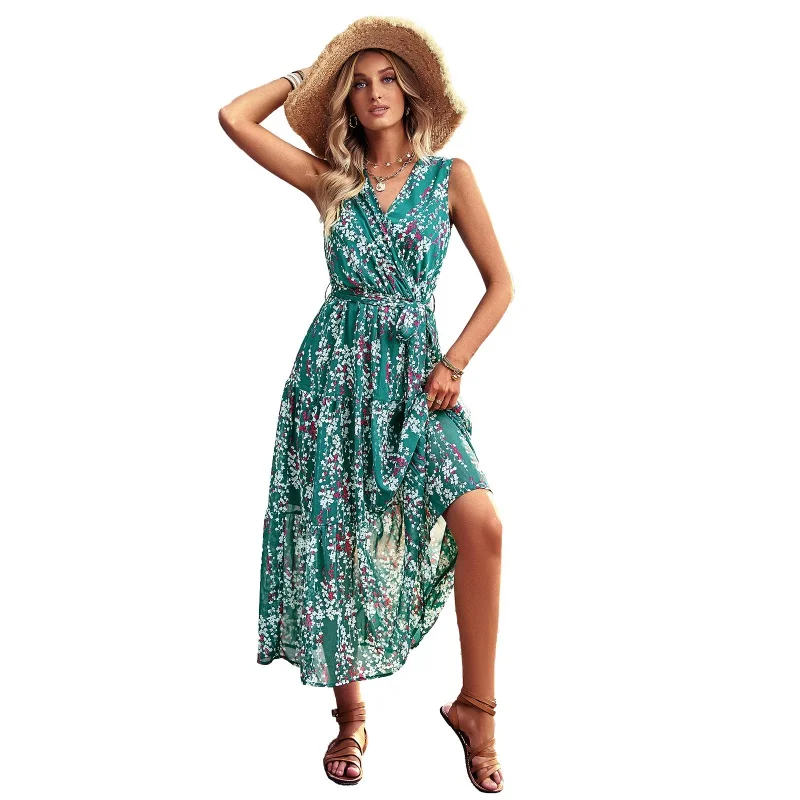 Dy-selbst entwickelte und entworfene amerikanische Station Temperament Taille kontrollierte Weste Kleid Frühling und Sommer Freizeit Urlaub Stil