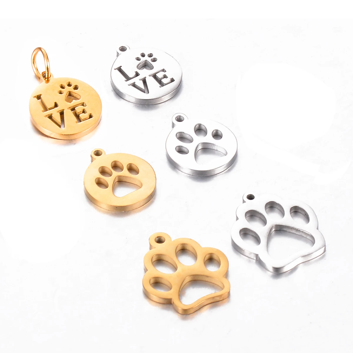 5Pcs/Lot Stainless Steel Dog Cat Bear Paw Charms Animal Pendant For DIY Bracelet Necklace Jewelry Making  Findings Wholesale