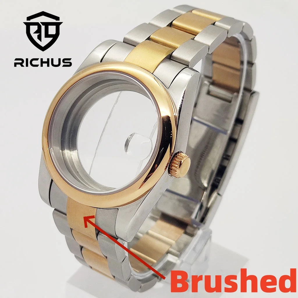 

Корпус RICHUS 36/39 мм из розового золота с матовым ремешком, подходит для NH34 NH35 NH36 Miyota8215-DG ETA2824 PT5000, аксессуары для часов с механизмом