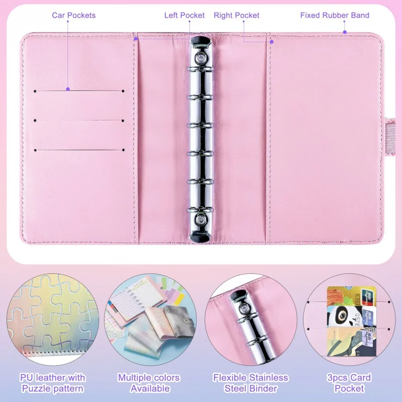 New A7 Candy Color 6 Ring Binder PU Notebook Carry-on Budget Book Leather Binder Notebook Cover Journal Kawaii Stationery