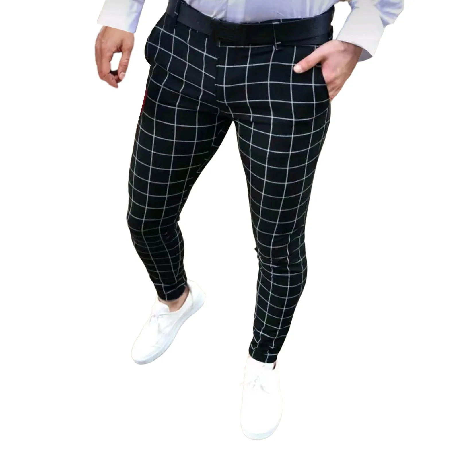 2024 Men\'s Pants Korean Version Slim Men Plaid Casual Trousers Street Teenagers Male Four Seasons High-quality Formal Suit Pants