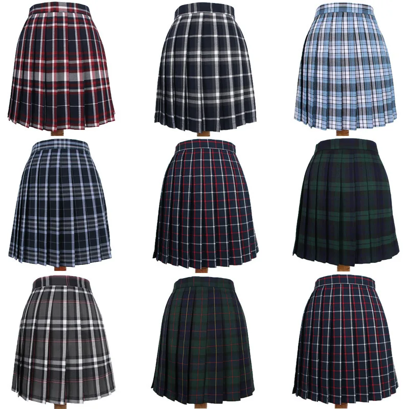 تنورة صيفية سادة مع تنورة JK كورية موحدة للمدرسة اليابانية مقاس كبير منقوشة للطالب Preppy فستان متعدد الألوان منقوش