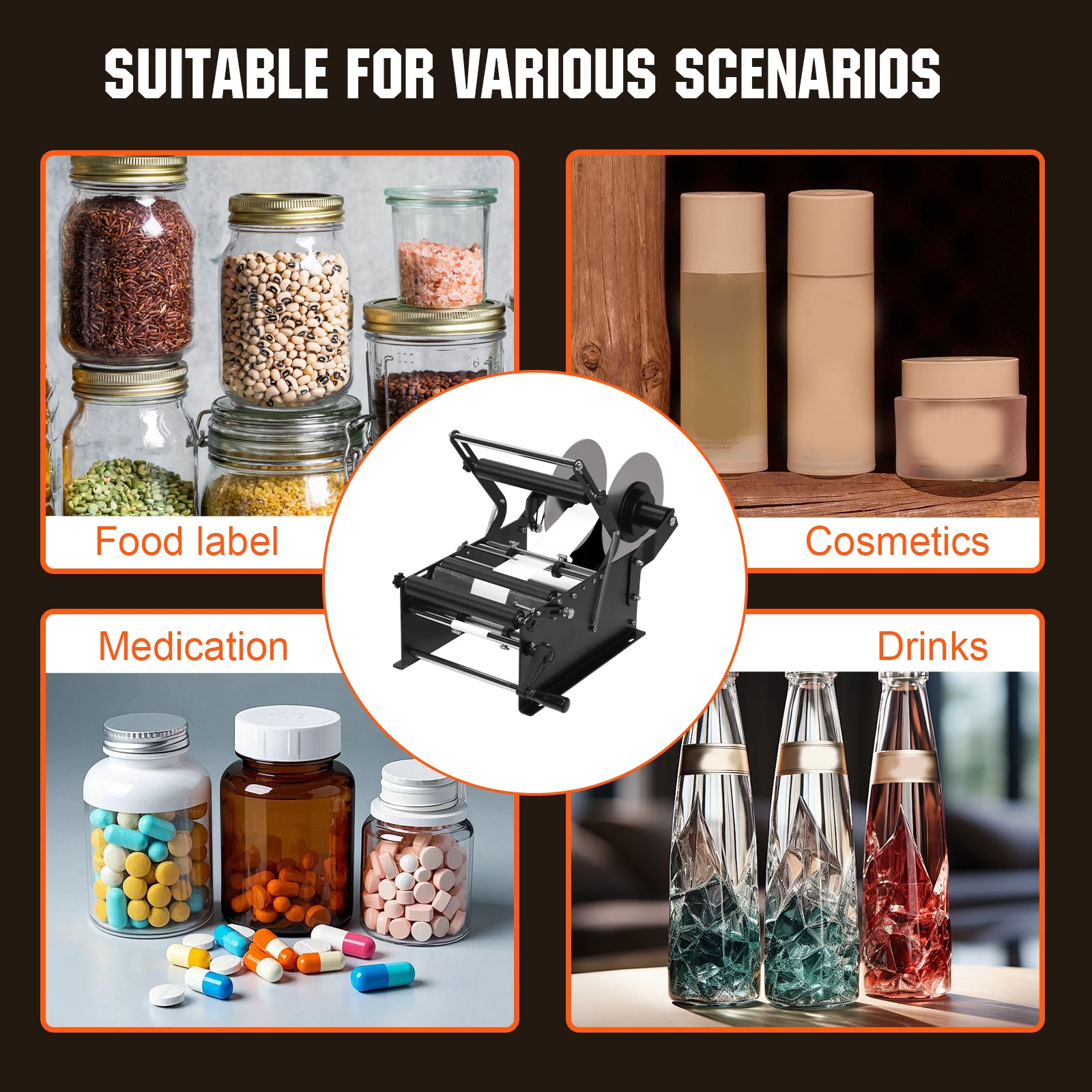 Mesin Pelabel Botol Manual Bulat yang Dapat Disesuaikan dengan Pegangan, Mesin Aplikator Label untuk Botol Kaca Bulat