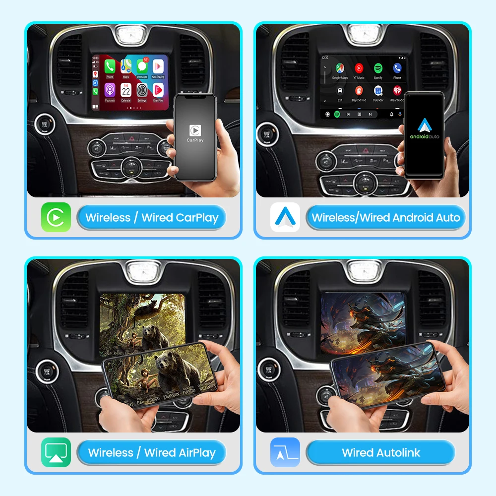 JoyeAuto Wireless CarPlay Android Auto Interface for 2014-2016 Chrysler 300c Mirroring AirPlay USB Flash OEM Screen Upgrade Box