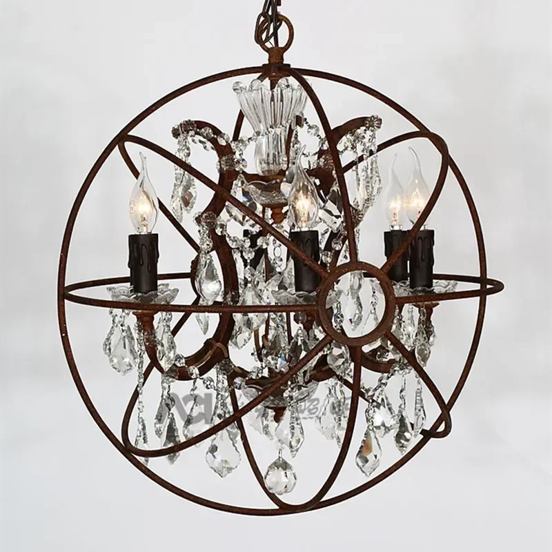 Vintage Crystal Chandelier  Church Living Room Light  Mid Century Rustic Candle Chandeliers Birdcage Led Globe Lighting Fixture