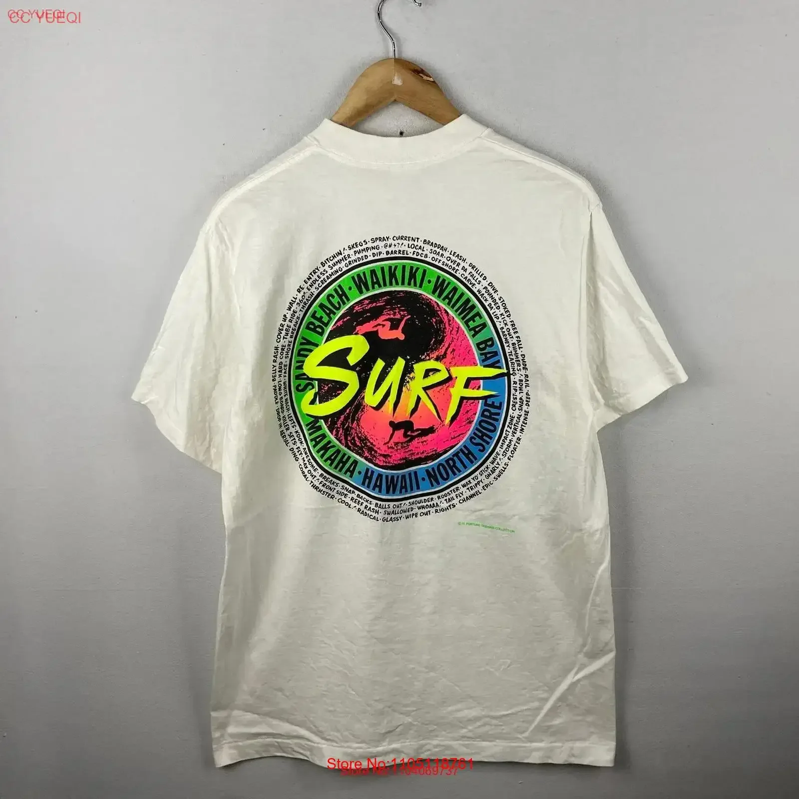 Vintage 90s Waimea Bay Waikiki Beach T Shirt Medium 1990s Hawaii North Shore Surfing Surboard Surf White Size M vintage Washed