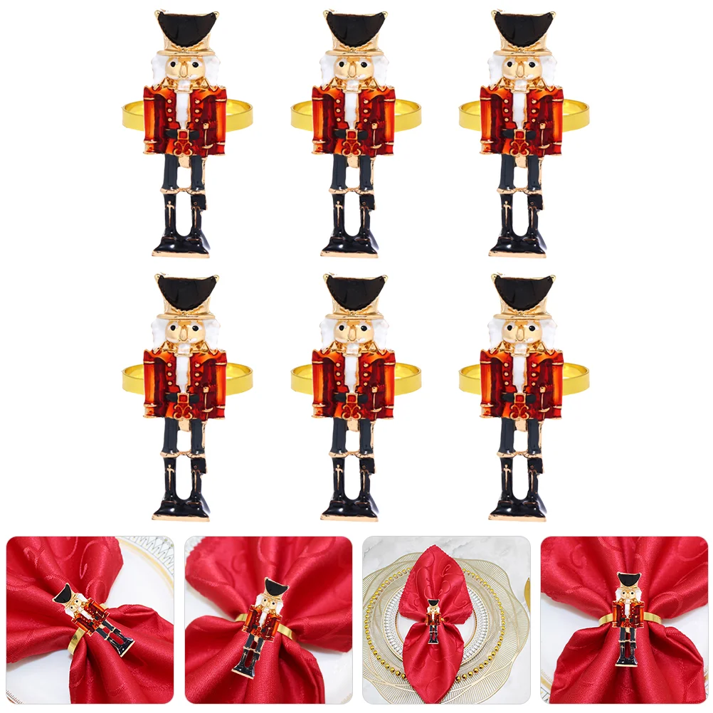 

6 Pcs Walnut Soldier Napkin Buttons Holiday Party Decoration 6pcs Flatware Gold Rings Keepsake Dinnerware Dining Table Paper