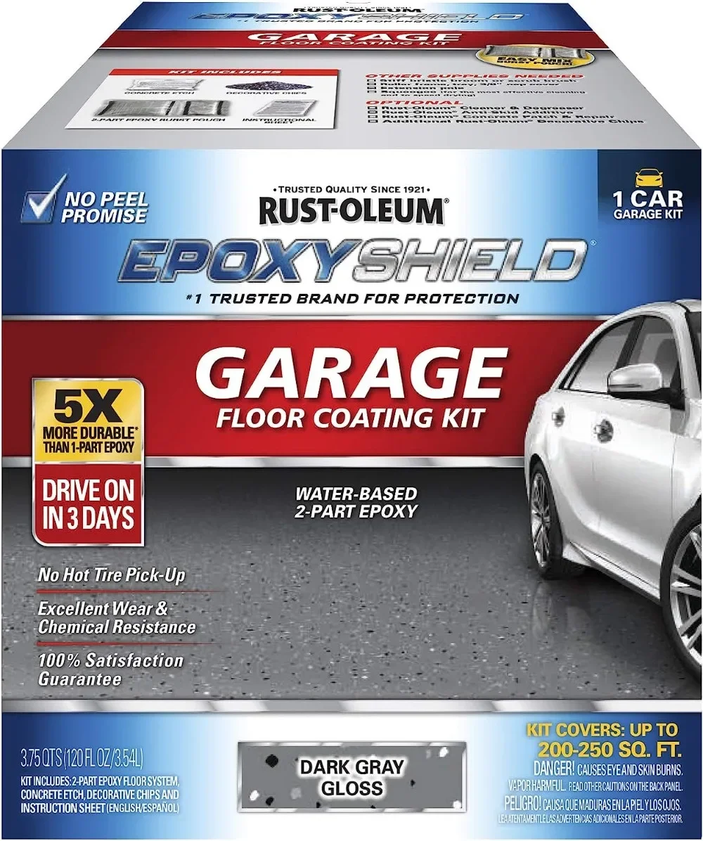 

327081 EPOXYSHIELD Garage Floor Coating, 1 Car Kit, Dark Gray Low Odor Durable