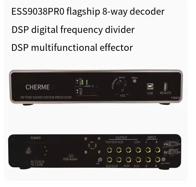 New FIR-408 9038PRO decoder DSP multifunctional FIR filtering anti howling preamplifier HIFI electronic frequency divider