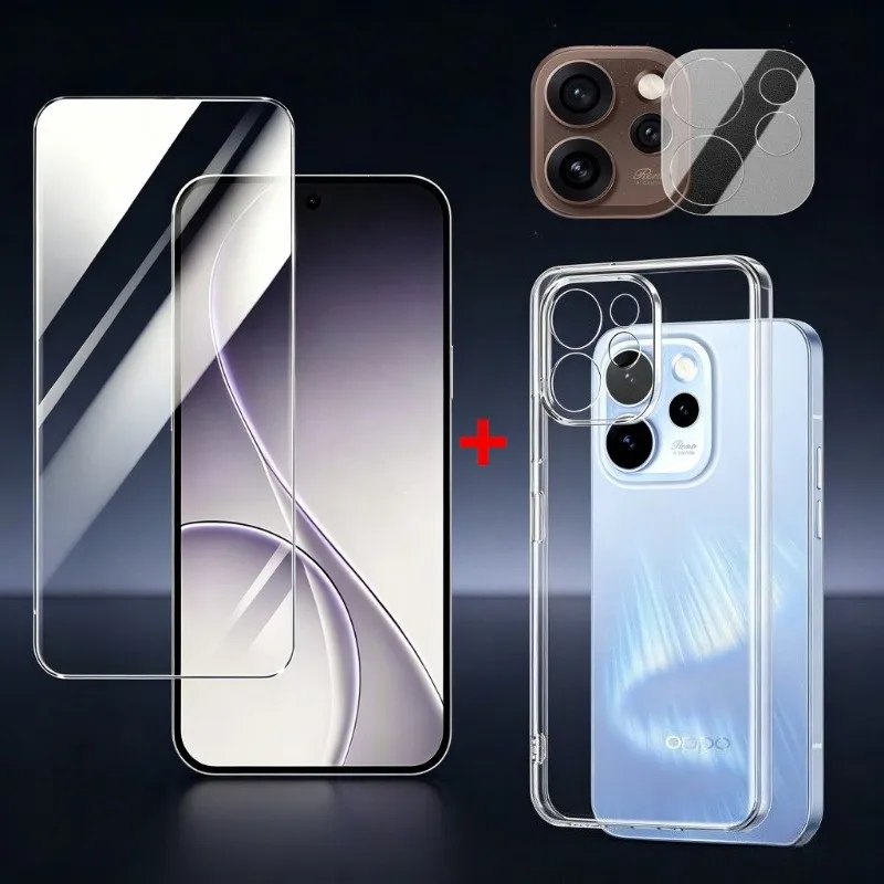 

3In1 For OPPO Reno 15 14 13 Pro Max Clear Tempered Glass Screen Protector Reno15 15Pro Soft TPU Phone Case Reno14 Lens Protector