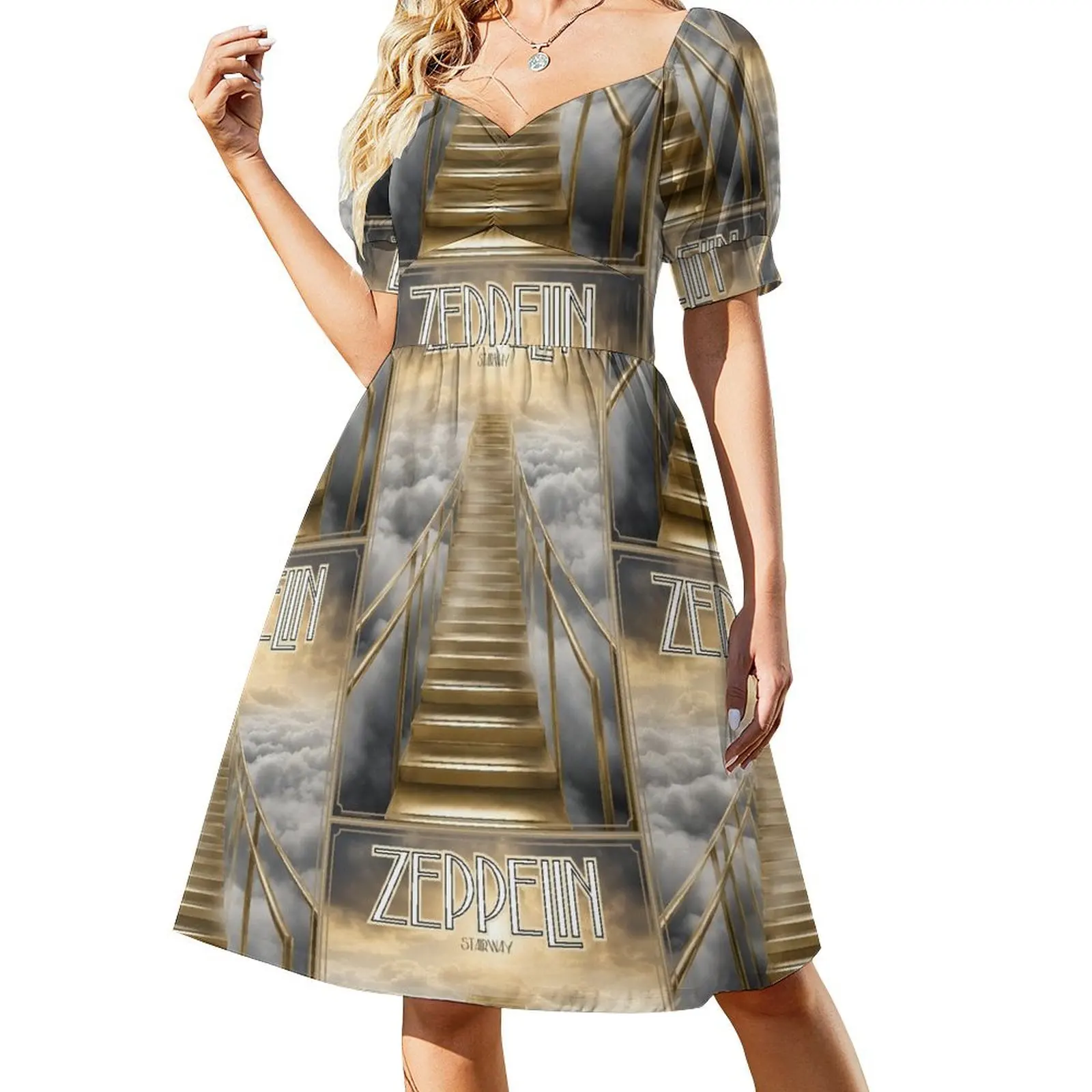 

Golden Stairway to Heaven Short Sleeved Dress prom clothes women party dresses Dress