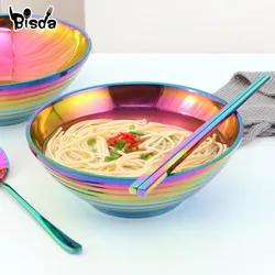 Japanese Stainless Steel Ramen Instant Noodles Bowl Large Rice Soup Salad Double layer Bowl For Restaurant Kitchen Tableware