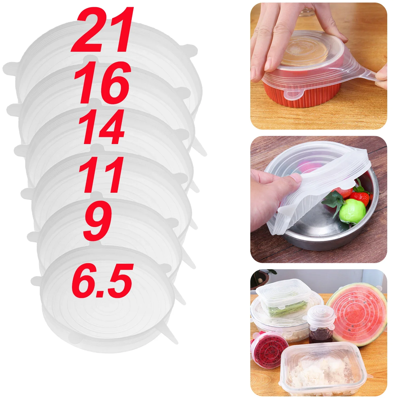 Heat Resistant Reusable Stretch Silicone Lids Universal Food Wrap Bowl Pot Pan Cover Cookware Lids Kitchen Refrigerator Cooking