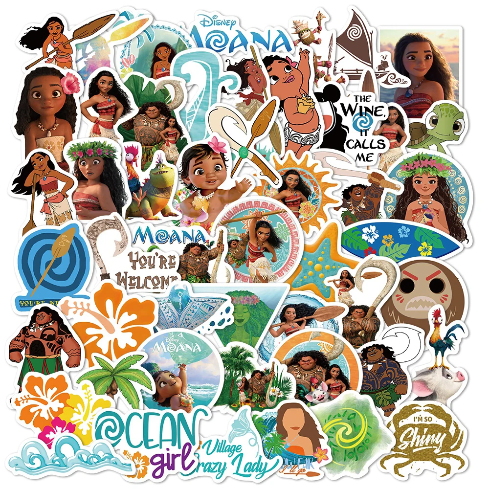 10/30/50pcs Disney film Moana dessin animé autocollants décalcomanies bricolage ordinateur portable planche à roulettes téléphone valise guitare vélo voiture Graffiti autocollant jouet