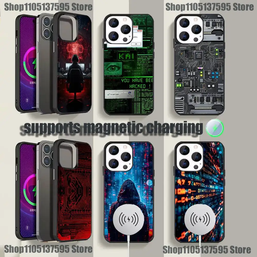 

Hacker Computer Code Art Phone Case For iPhone 17,16,15,14,13,12,11,Pro,Max,Plus,Mini,SE4,E Magnetic Magsafe Wireless Charging