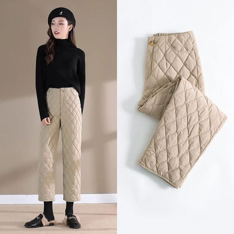 

Модные утепленные брюки с высокой талией, легкие, на хлопковой подкладке, прямого кроя, женская верхняя одежда, осень-зима, новинка