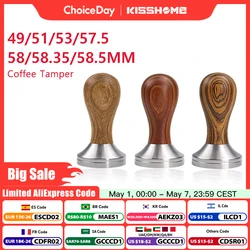 Coffee Tamper 41mm 49mm 51mm 53mm 57.5mm 58.35mm Wooden Handle Stainless Steel Delonghi Breville Barista Espresso Accessories