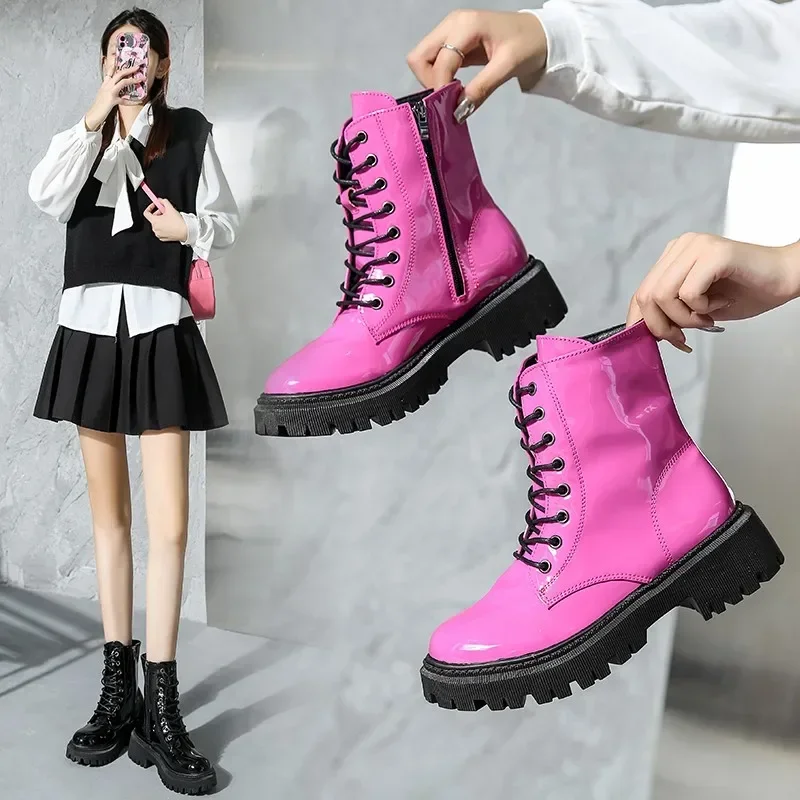 

2024 Women Colorful Fashion Ankle Boots Gothic Platform Punk Winter Black High Heels Sexy Ladies Shoes Combat Boots for Women