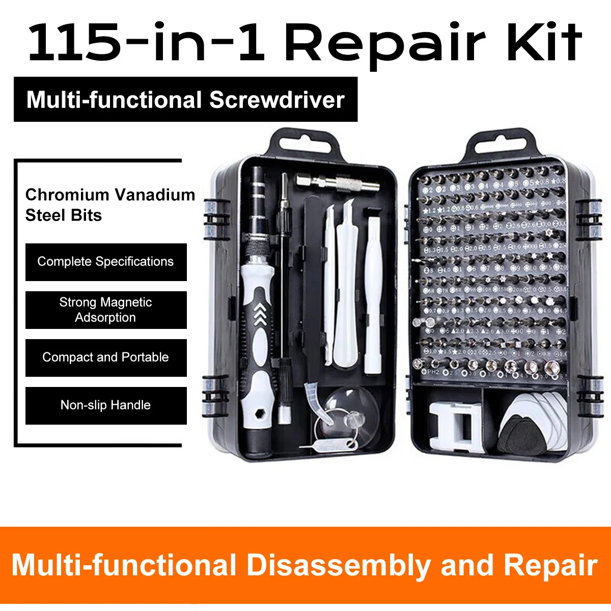 

Высококачественный набор инструментов для ремонта телефона: 115–1–1 с прочными хромированными и ванадиевыми насадками