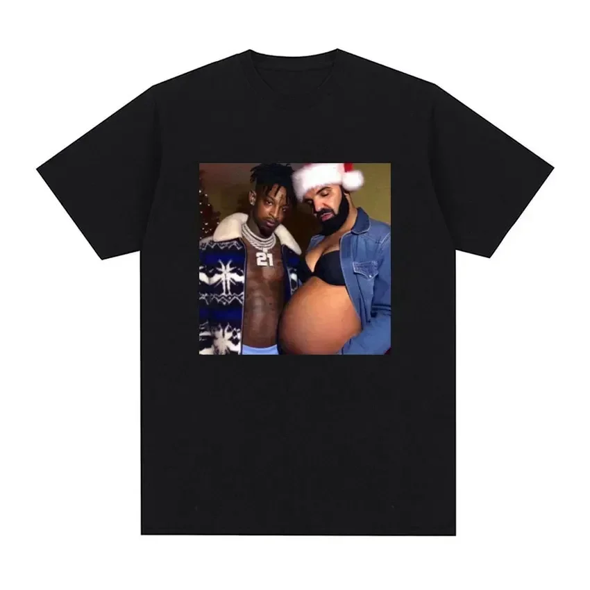 

Rapper Drake and 21 Savage Use Fun Meme Pregnancy T-shirts, Women's Hip-hop Style Retro T-shirts, Casual T-shirts