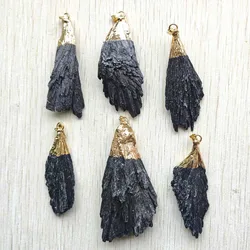 New Fashion Natural Black tourmaline Healing Reiki Feather shape pendants diy jewelry making 6pcs/lot wholesale fast shipping