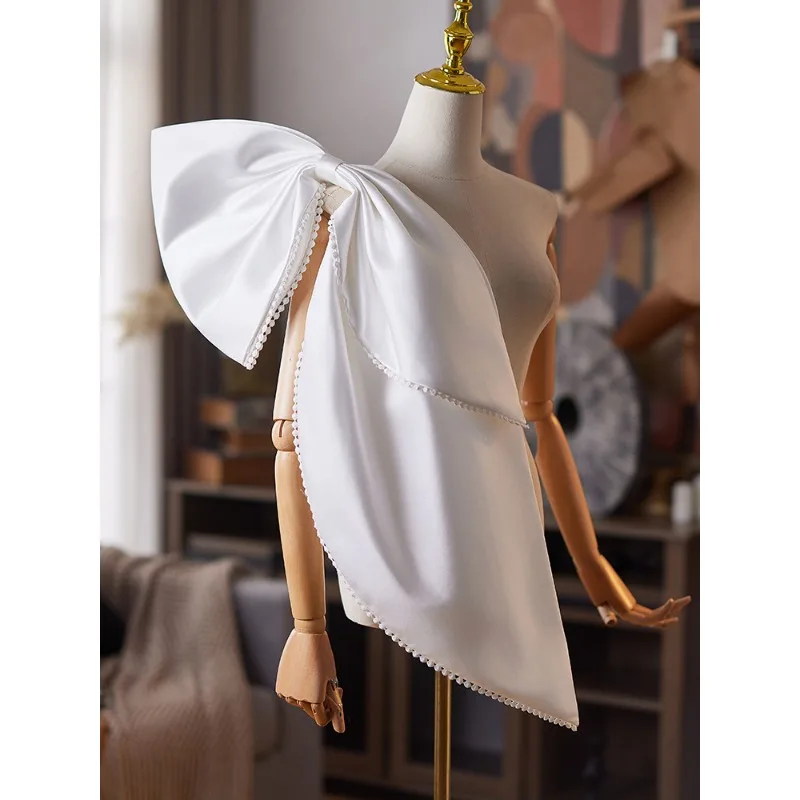 White handmade DIY evening dress shoulder decoration satin catwalk performance accessories host arm covering jewelry high-end